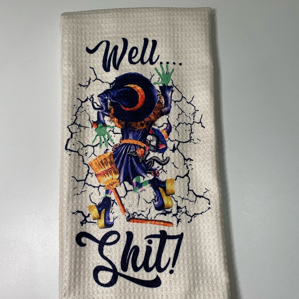 Microfiber Cream Waffle 16” x 28” Witch Smash Kitchen Towel - 'Well... Shit!'